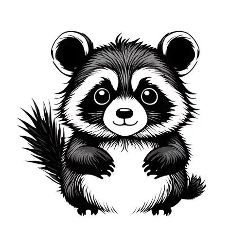 cute bear cub with racoon tattoo design idea