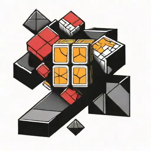 rubiks cube but in the front  the 4 cubes on the right be white and on the left tattoo design idea