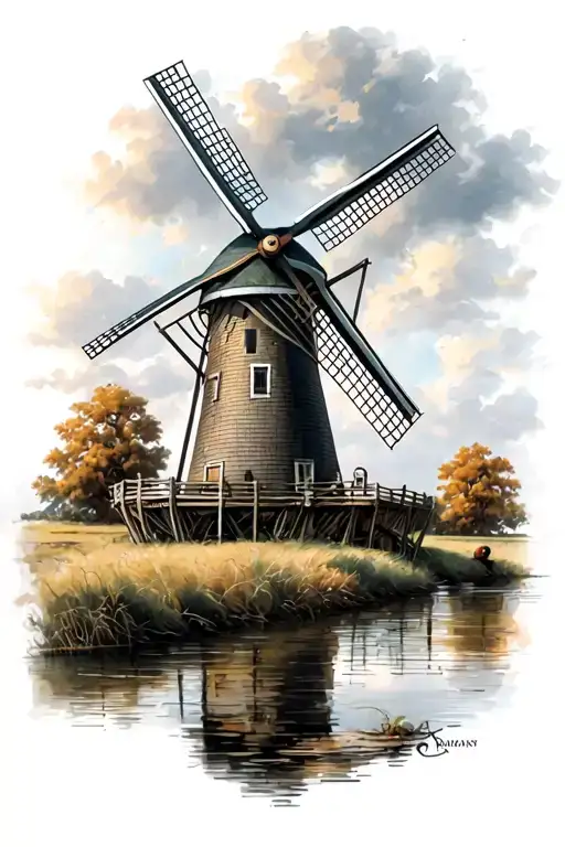 Dutch Windmill tattoo design idea
