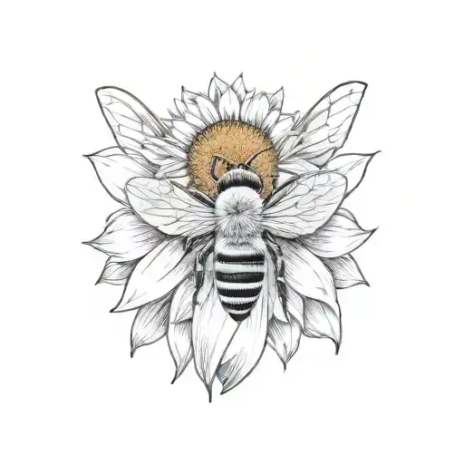 honey comb bee with sunflower tattoo design idea