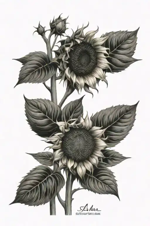 sunflower with stem and bible verse psalms 34:18 halway down the stem tattoo design idea