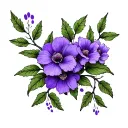 Willow branch with violet flowers and dinosaur foot prints wrapping around forearm tattoo tattoo design idea