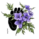 Willow branch with violet flowers and dinosaur foot prints wrapping around forearm tattoo tattoo design idea