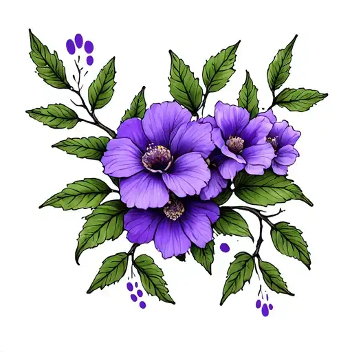 Willow branch with violet flowers and dinosaur foot prints wrapping around forearm tattoo tattoo design idea
