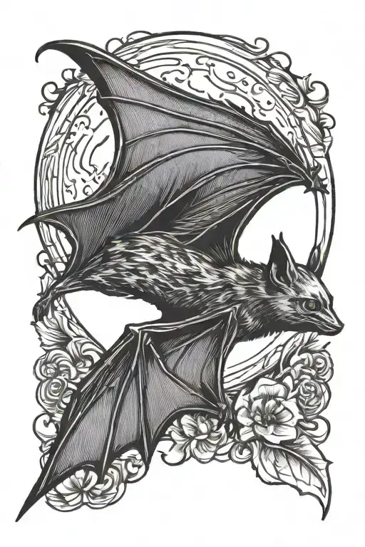 bat and moon tattoo design idea