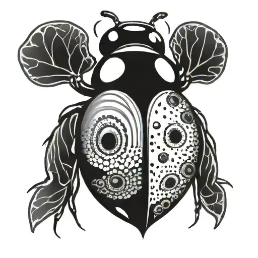 A stylized ladybug with an eye design on its wings tattoo design idea