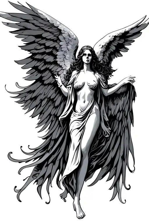 angel of death wings spread wide tattoo design idea
