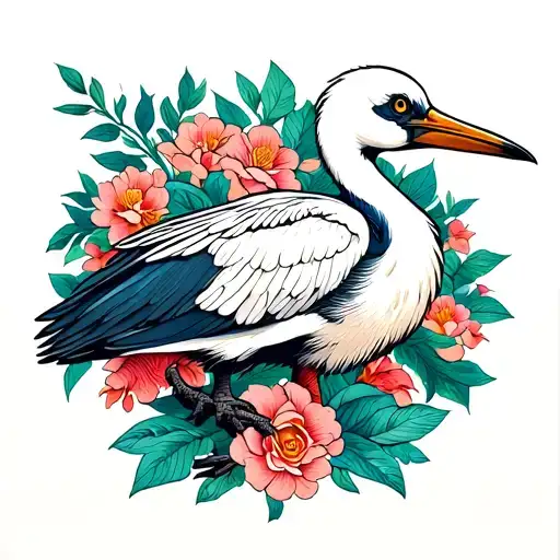 stork bird tattoo design idea