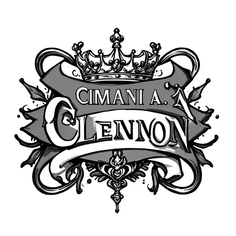 "CIMANI A. CLENNON" name tattoo with a crown surrounded tattoo design idea