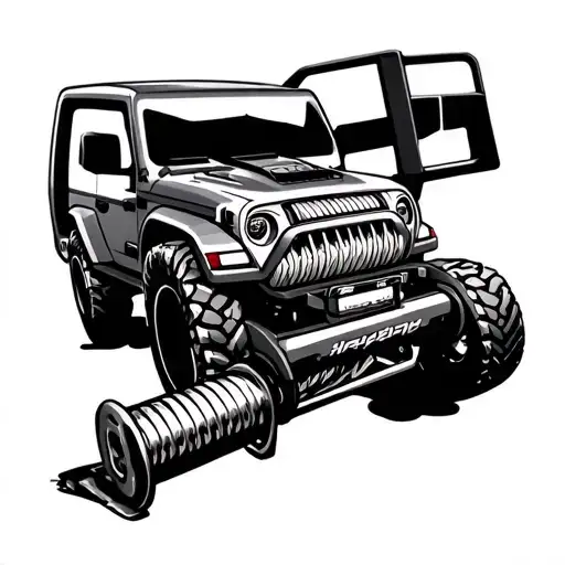 Line art off-road shock absorber, bullbar, winch. mud, Simple outline. tattoo design idea