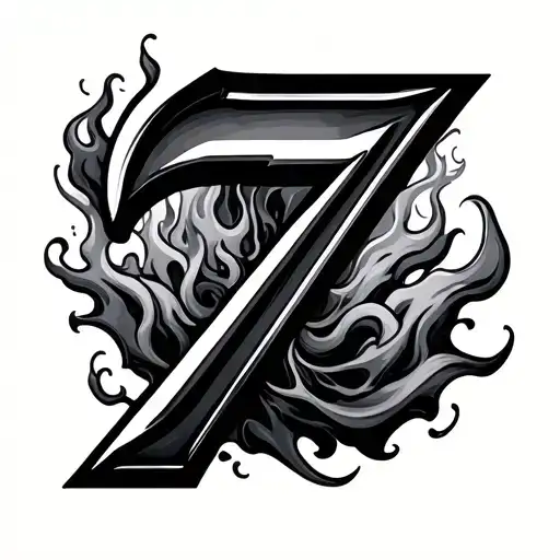 fire and smoke that creates a number 7 tattoo design idea