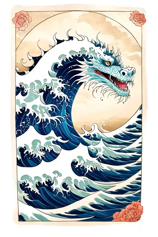 Japanese wave sea monsters tattoo design idea