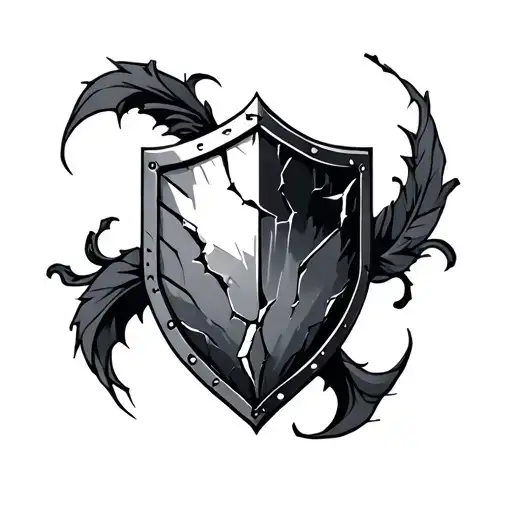 broken shield adorned tattoo design idea