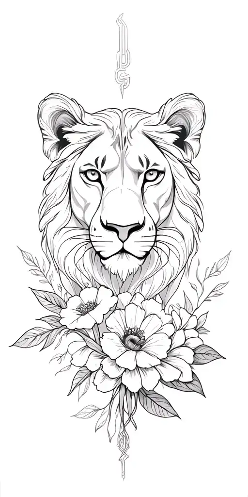 flowers with leo zodiac sign tattoo design idea