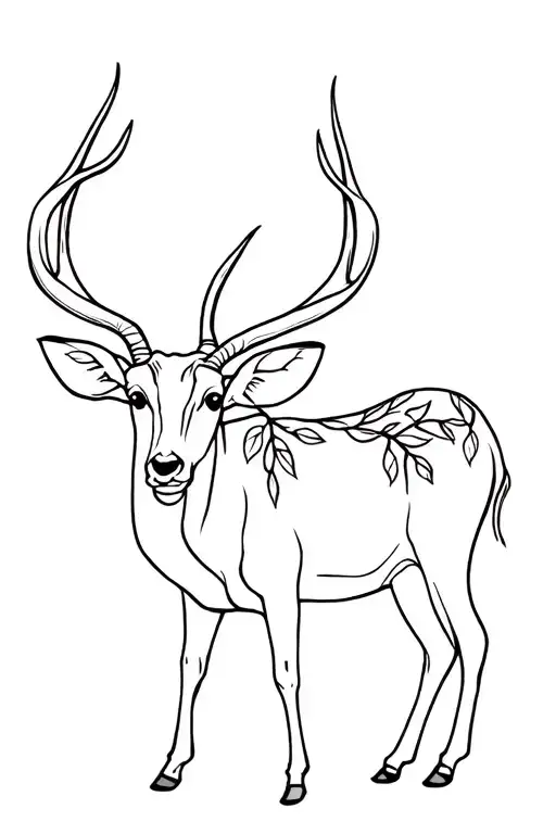 Eastern Bongo antelope with leaves tattoo design idea