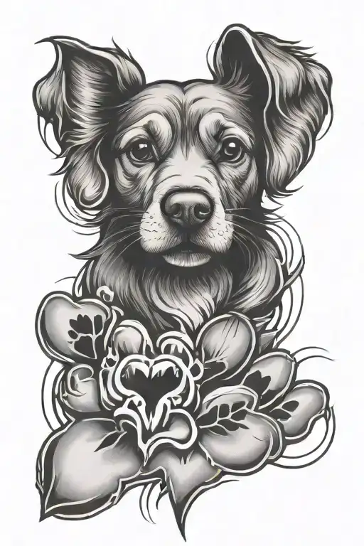 heart beat dog paw print tattoo design idea