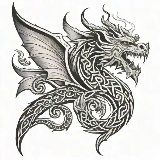 Celtic dragon breathing fire tattoo design idea