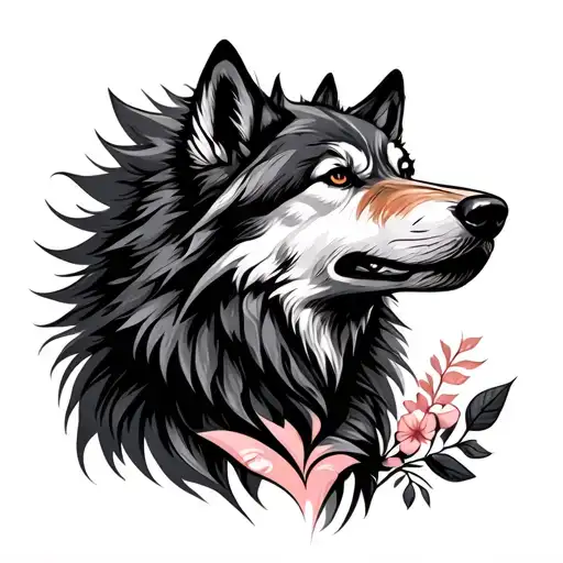 heart wolf tattoo design idea