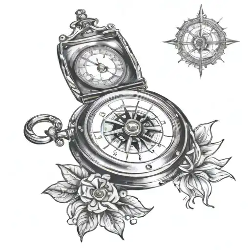 clock and compass matching tattoo with date 04.14.23 tattoo design idea