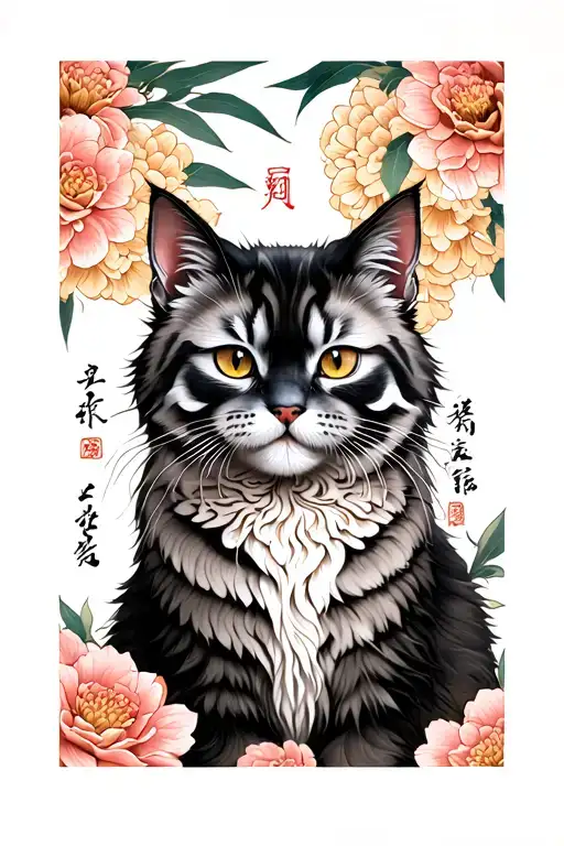 nebelung cat in japanese traditional tiger style tattoo design idea