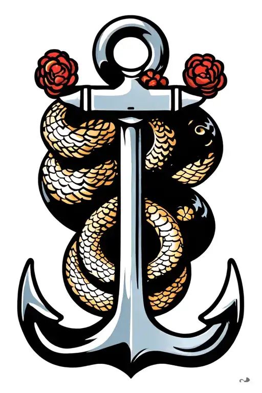 anchor, snake, seaman sailing tattoo design idea