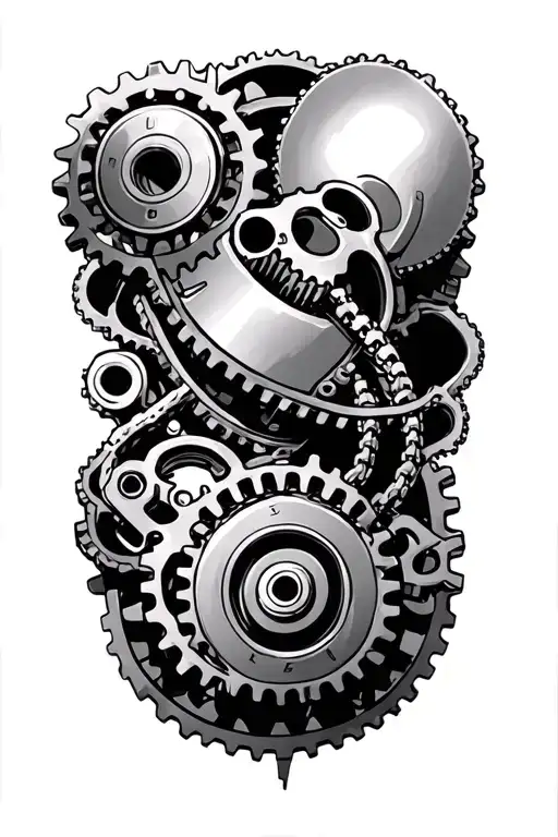 gears,pumps, sprocket,chains underneath skin opening tattoo design idea