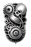 gears,pumps, sprocket,chains underneath skin opening tattoo design idea
