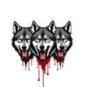 Three aggressive wolves with a bloody grin surrounded tattoo design idea