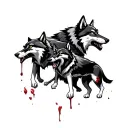 Three aggressive wolves with a bloody grin surrounded tattoo design idea