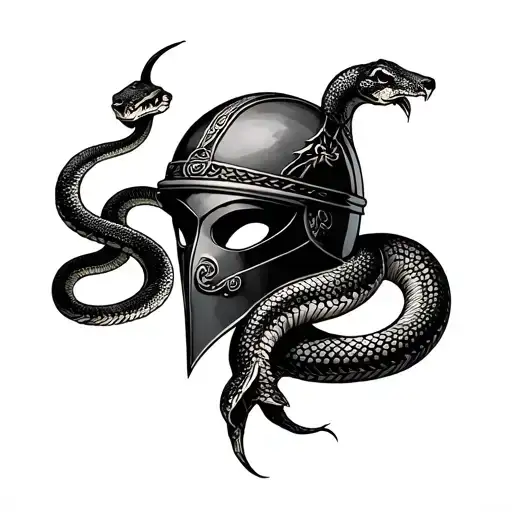 samuria helment and mask with snake tattoo design idea