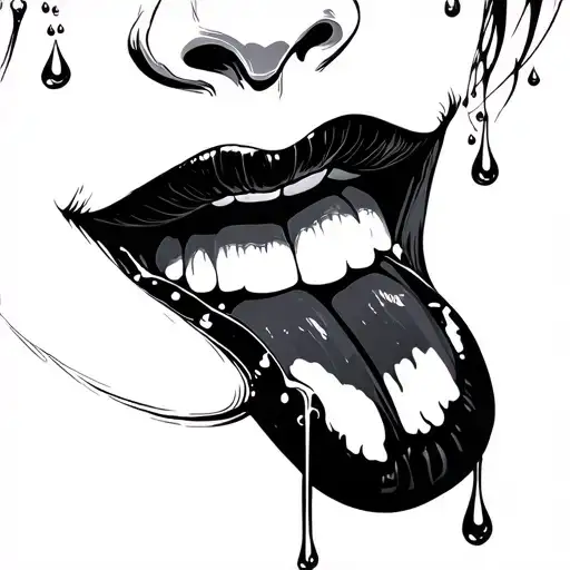 black lips and tongue, white droplets tattoo design idea