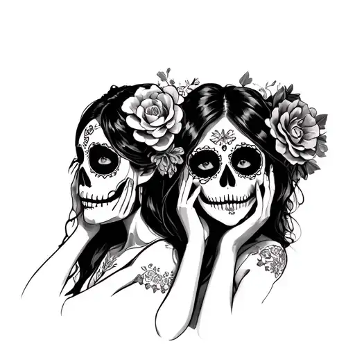 day of the dead girls as see no evil speak no evil hear no evil tattoo design idea