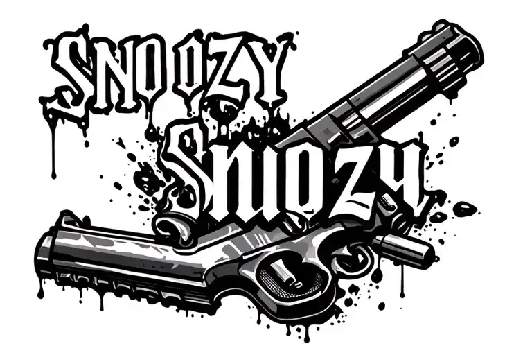"SNOOZY" Gang tattoo with crips or blood reference add some gun,bullet, and others things that related tattoo design idea