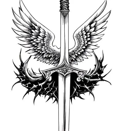 Sword with wings, the blade is said to be made of thorns in the middle of the two wings is said to be 1969 tattoo design idea