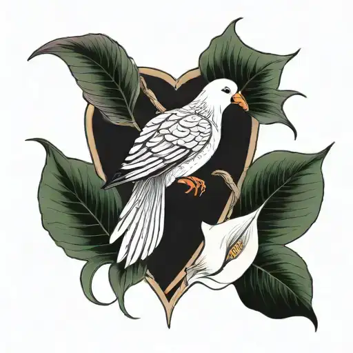 memorial fine line pigeon with calla  tattoo design idea