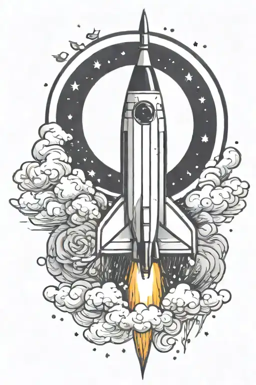 rocket ship blasting tattoo design idea