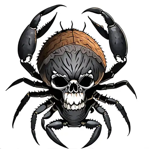 Tribal coconut crab with a skull body tattoo design idea