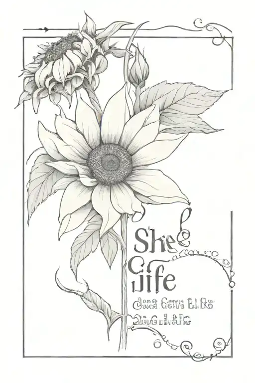 the saying " she gave me life" in a pretty font written into the stem of a sunflower  tattoo design idea