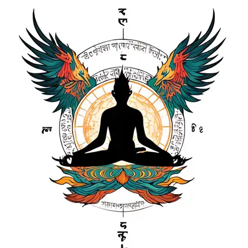 You said:create a arm tattoo with a pheonix, enso circle, and a meditating figure with sanskrit words for this shall to tattoo design idea