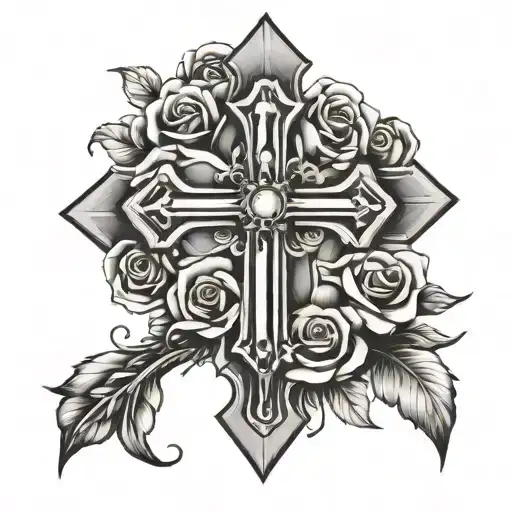 Cross with a roseary tattoo design idea