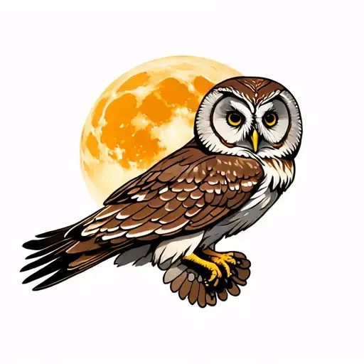 barred owl flying towards the moon tattoo design idea
