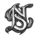 letters N, S, L comboned and written in fancy cursive writing  tattoo design idea