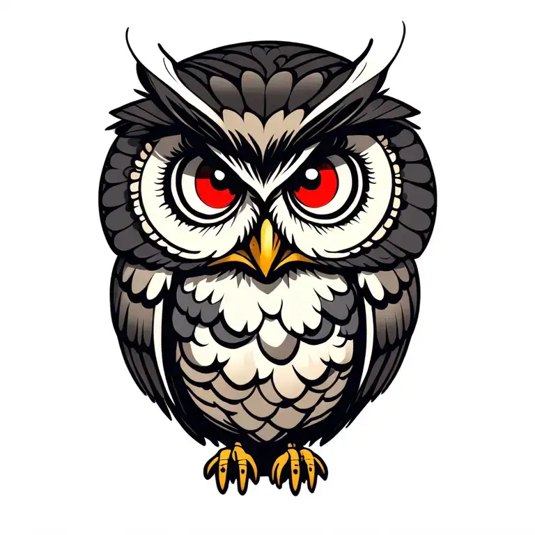red eye owl perched tattoo design idea