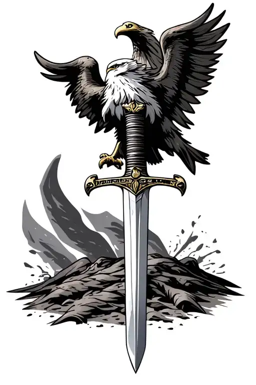 roman sword in the ground roman eagle flag waving tattoo design idea