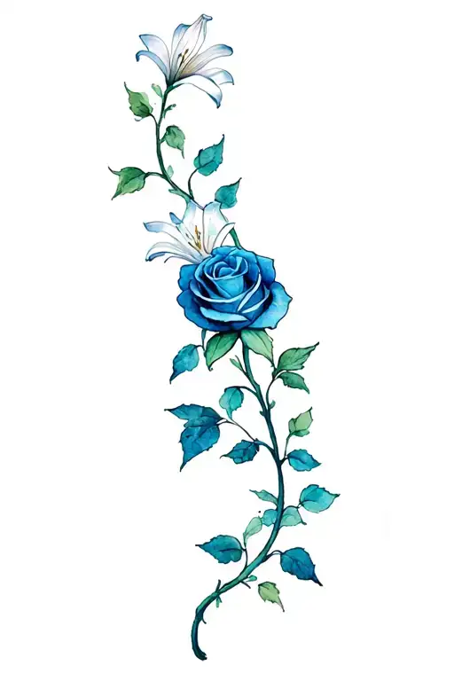 spider lilly wrapped around a blue rose vine tattoo design idea
