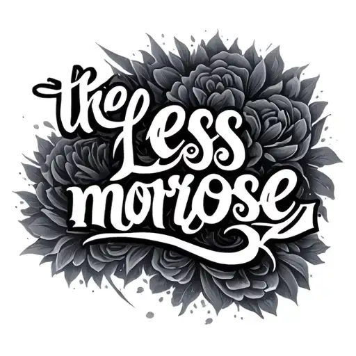 the words "less morose" is like blurry and in the background n "more present" is bold in the f tattoo design idea