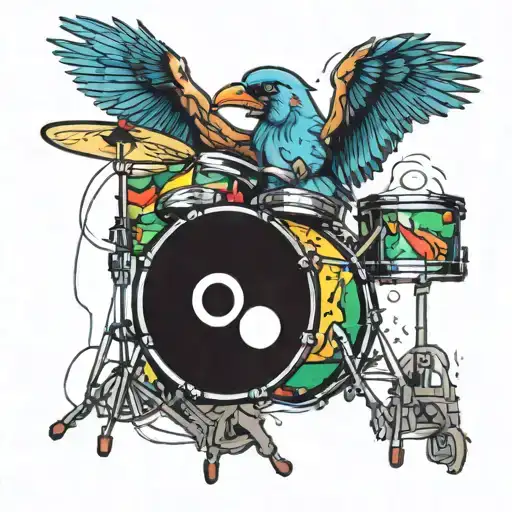 A colorful tattoo of a bird playing the drums in different countries around the world tattoo design idea