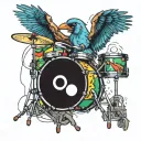 A colorful tattoo of a bird playing the drums in different countries around the world tattoo design idea