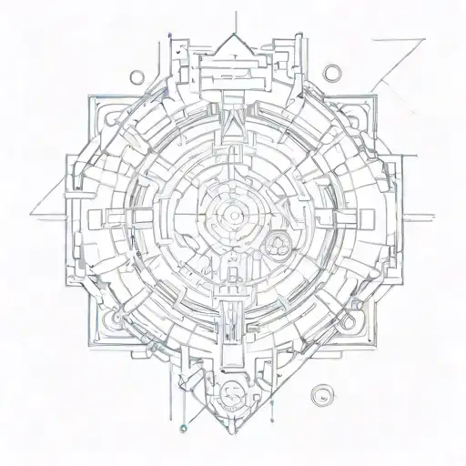 A sketch of a futuristic technology device inspired by art deco tattoo design idea