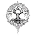 1. Central Element: YGGDRASIL (The World Tree)Position: Centered on the round of the shoulder 9 branches 3 roots tattoo design idea